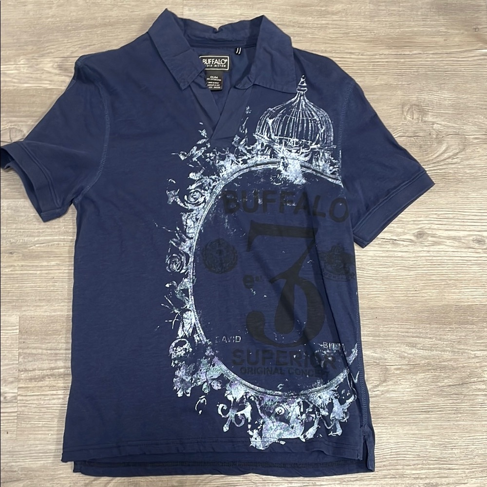 Buffalo David Bitton Blue Polo with Ornamental Design
